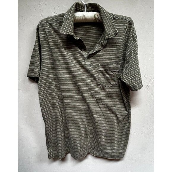 Patagonia Mens Organic Cotton Striped Polo Shirt Large Short Sleeve Pocket Green